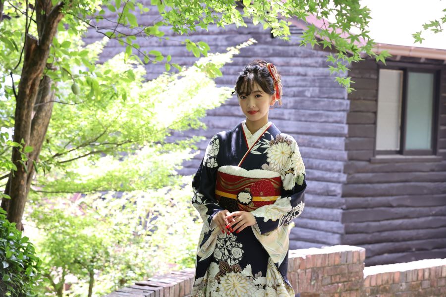 紺色振袖コーディネート