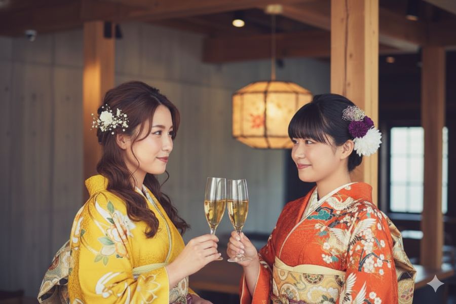 黄色とオレンジの振袖