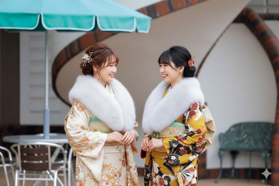 クリーム色と黄色の振袖