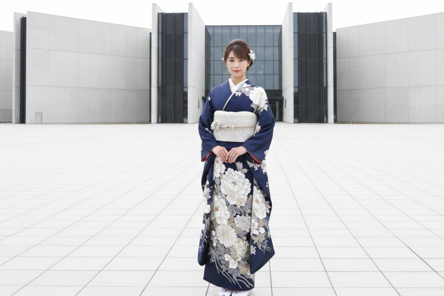 紺色振袖コーデ
