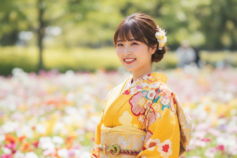 黄色の振袖コーデ